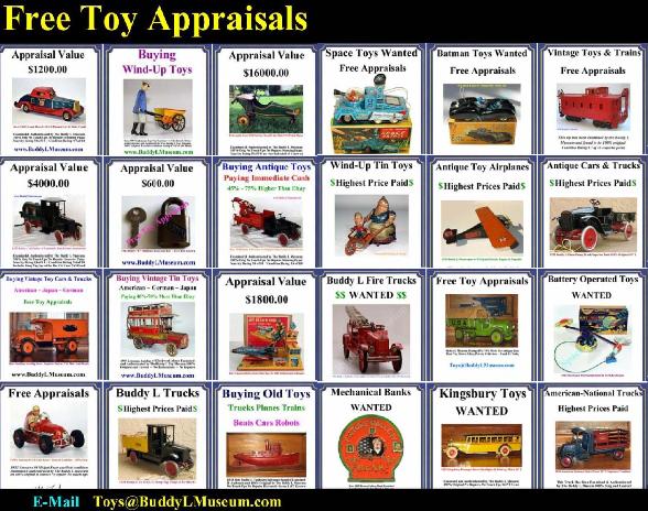 Free Toy Appraisals, Antique Toy Appraisal, Expert Toy Appraiser, Toy Appraisers on stand by, Buying toy collections